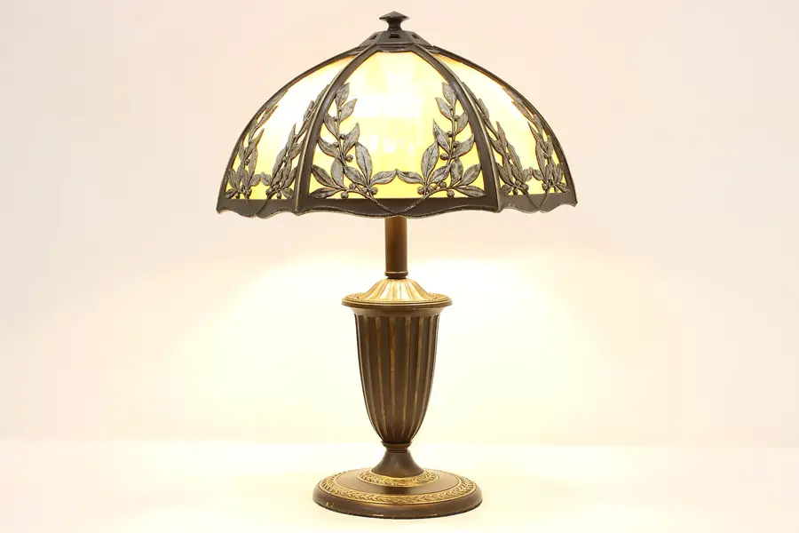 Photo of Classical Antique Stained Glass Desk Lamp, Bradley & Hubbard