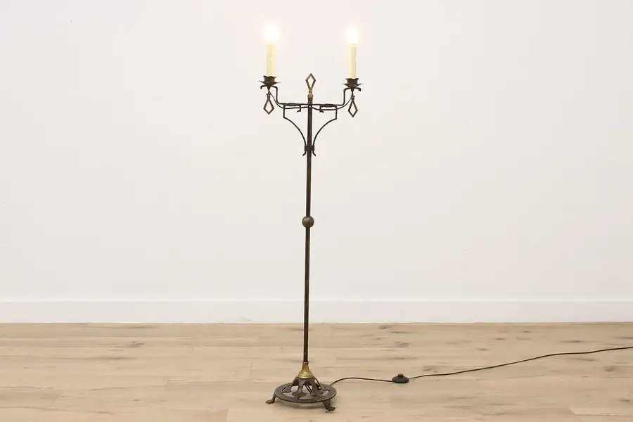 Photo of Arts & Crafts Antique Brass & Iron Craftsman Floor Lamp