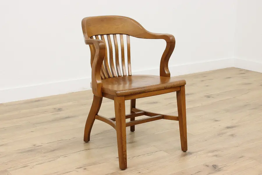 Photo of Walnut Banker or Library Antique Office Desk Chair