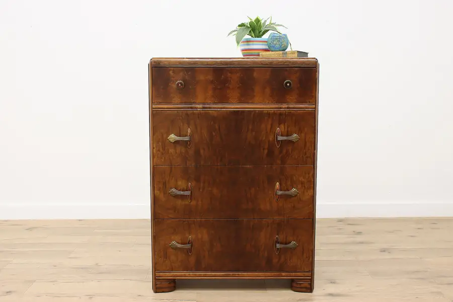 Photo of Art Deco Vintage Waterfall Highboy Chest or Dresser, Joerns