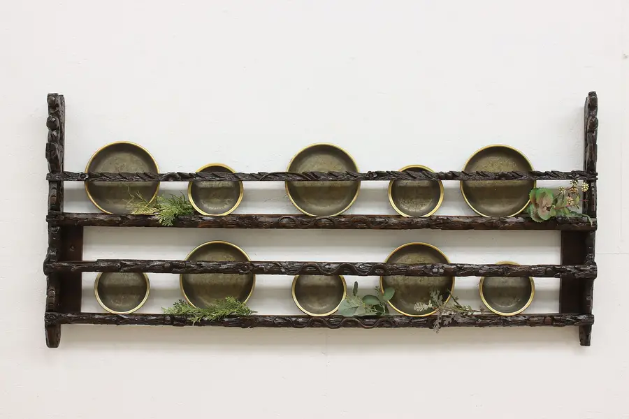 Photo of Black Forest Antique Plate Rack or Wall Shelf, Griffins