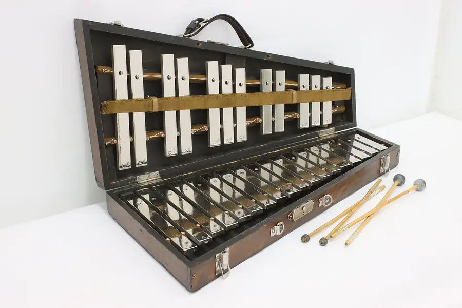 Photo of Glockenspiel Bells Musical Instrument Oak Case Deagan