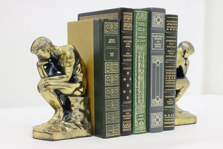 Photo of The Thinker Pair of Vintage Bookends After Rodin 1928