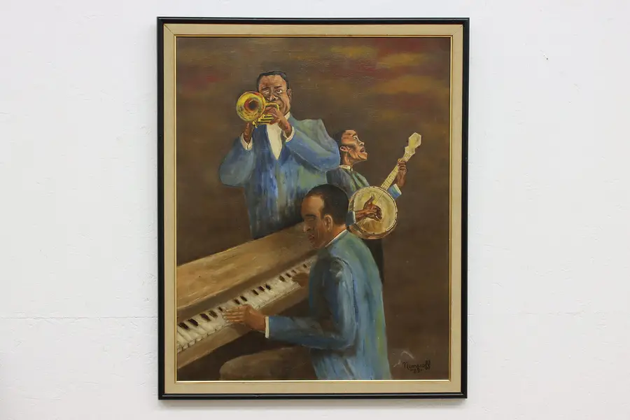 Photo of Jazz Musicians Vintage Original Oil Painting Nemeroff 33"