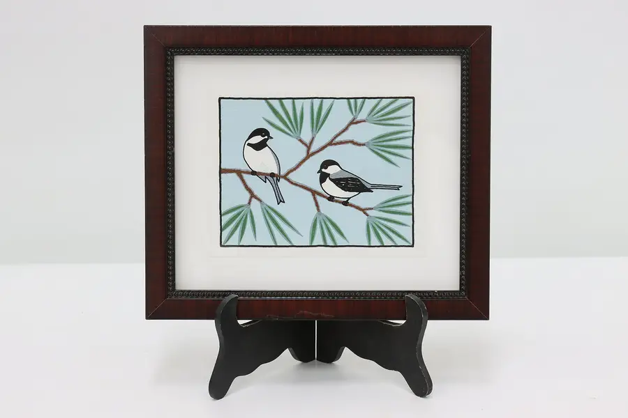 Photo of Pair of Chickadees Vintage Original Screen Print Allen 9"