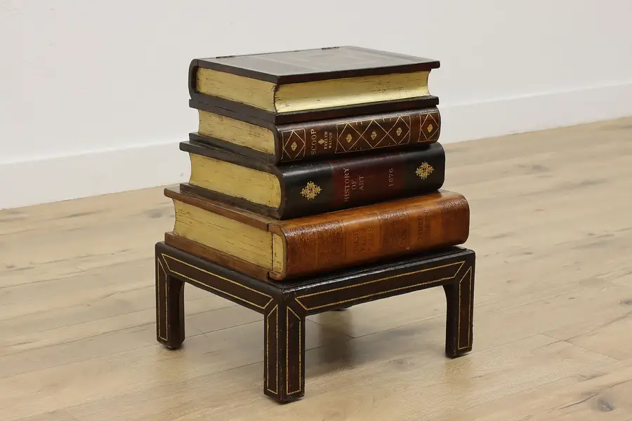 Photo of Leather Stacked Book Vintage Side End Table Maitland Smith