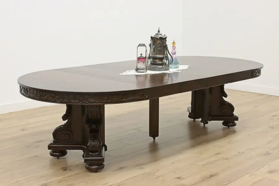 Photo of Renaissance Antique Oak 54" Dining Table 7 Leaves, Opens 13'