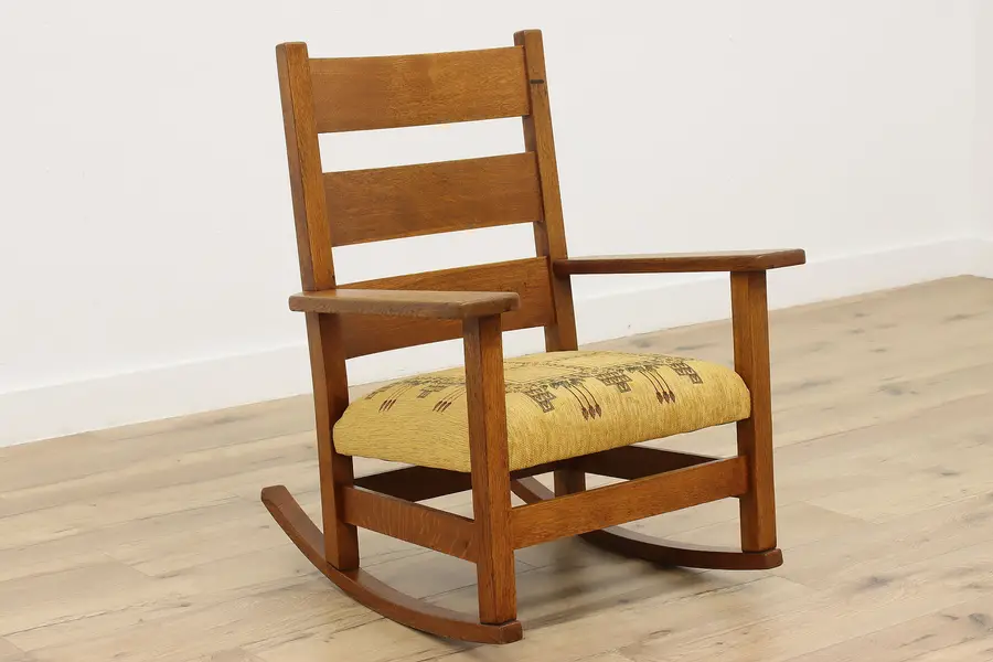 Photo of Arts & Crafts Antique Mission Oak Rocking Chair, New Fabric