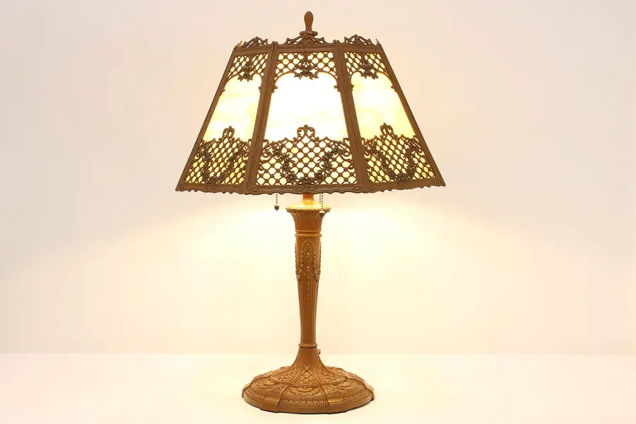 Photo of Art Nouveau Antique Stained Glass Desk or Table Lamp