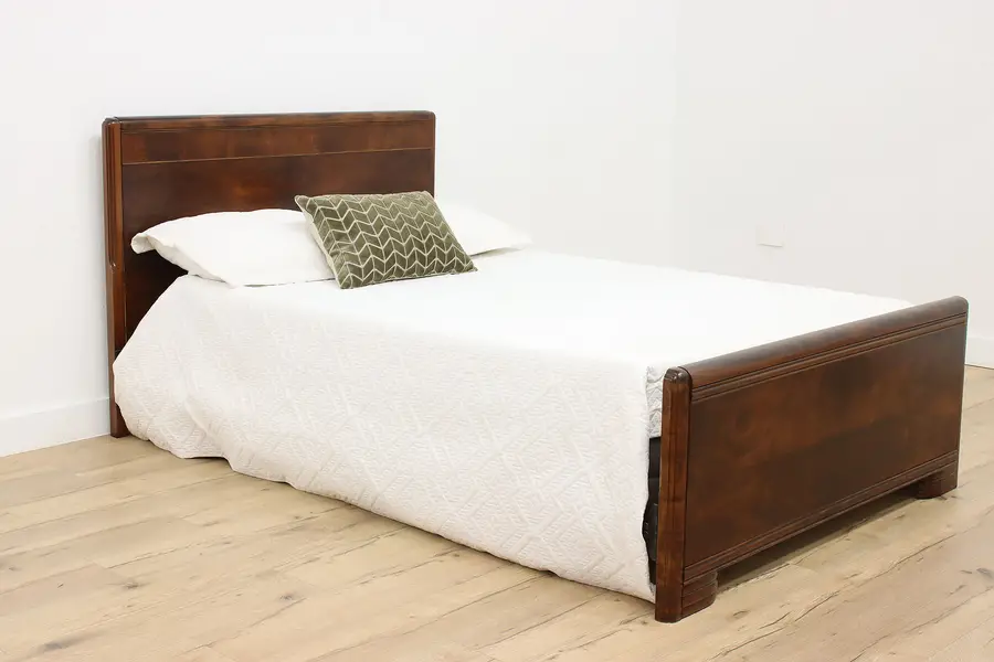Photo of Art Deco Waterfall Vintage Walnut & Birch Full Size Bed