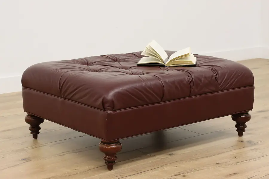 Photo of Thomasville Vintage Tufted Leather Ottoman or Bench