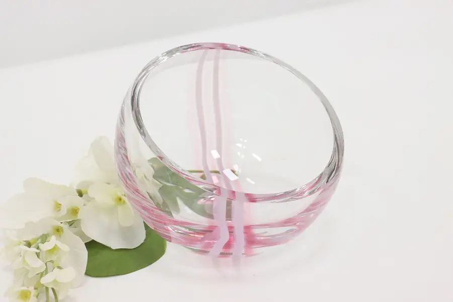 Photo of Scottish Vintage Pink Striped Blown Glass Bowl, Caithness