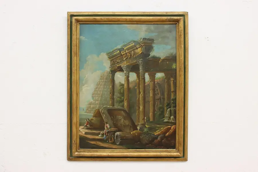 Photo of Classical Greek Ruins Antique Original Oil Painting 39"