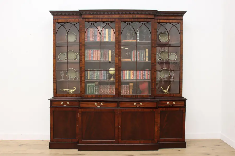 Photo of Georgian Antique Mahogany Bookcase China Cabinet, Wavy Glass