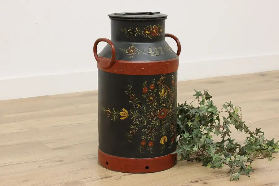 Photo of Norwegian Farmhouse Vintage Painted Cast Iron Milk Can