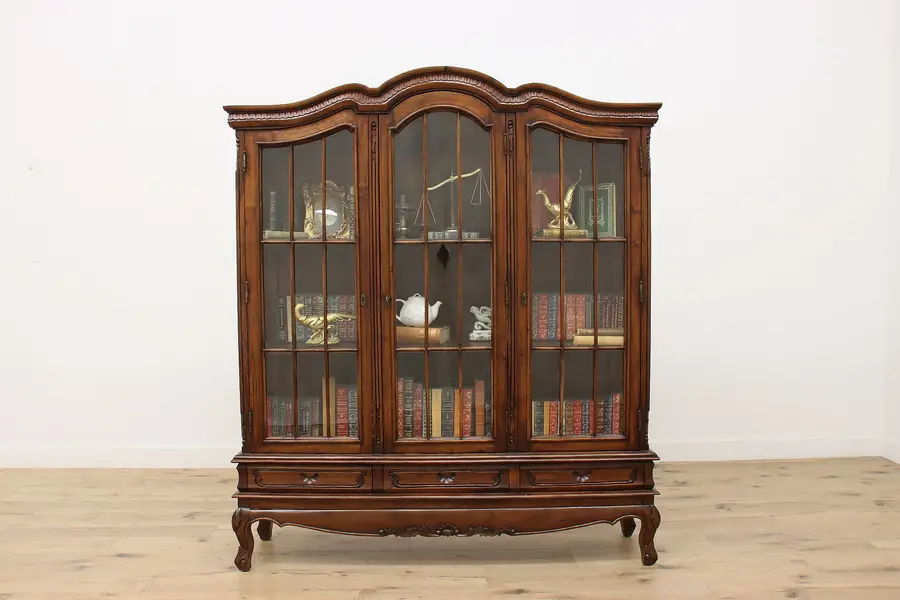 Photo of Country French Vintage Carved Teak Display Cabinet Bookcase