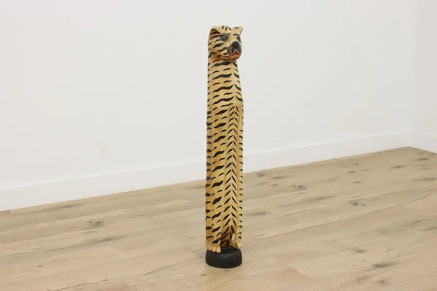 Photo of Balinese Statue Vintage Carved & Painted Tiger Sculpture