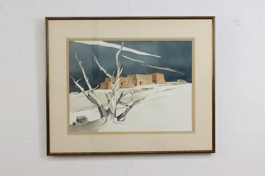 Photo of Pueblo Village Vintage Original Watercolor, Howard 32.5"
