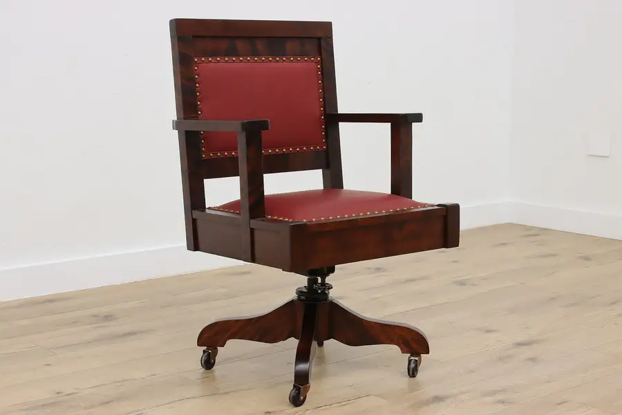 Photo of Craftsman Antique Mission Swivel Leather Desk Chair Stafford