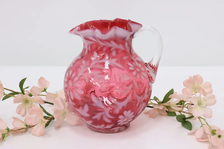 Photo of Victorian Antique Cranberry & Opal Glass Pitcher or Vase