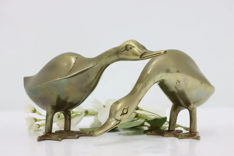 Photo of Pair of Farmhouse Vintage Brass Geese Sculptures