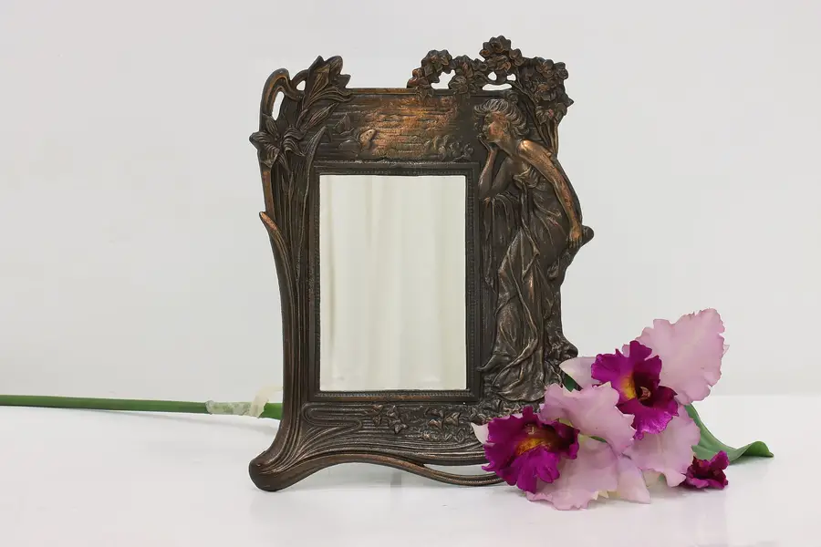 Photo of Art Nouveau Vintage Cast Iron Easel Mirror or Picture Frame