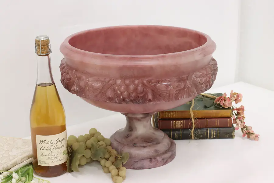 Photo of Classical Carved Grape Alabaster Centerpiece Sculpture Bowl