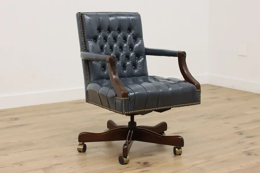 Photo of Georgian Design Vintage Swivel Office Leather Chair Styline