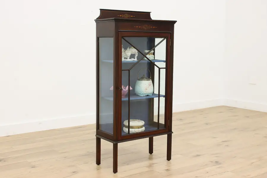 Photo of English Antique Mahogany Vitrine Curio Display Case, Inlay