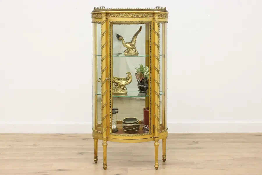 Photo of French Antique Painted Curio Display Cabinet, Wavy Glass