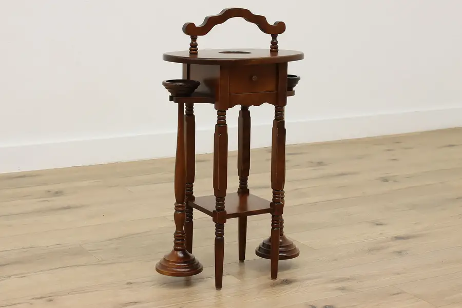 Photo of Traditional Vintage Birch Chairside Smoking Stand, Ashtrays