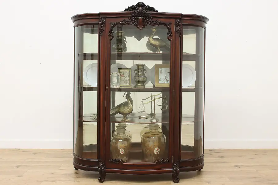 Photo of Victorian Antique Mahogany Wavy Glass Display Curio Cabinet