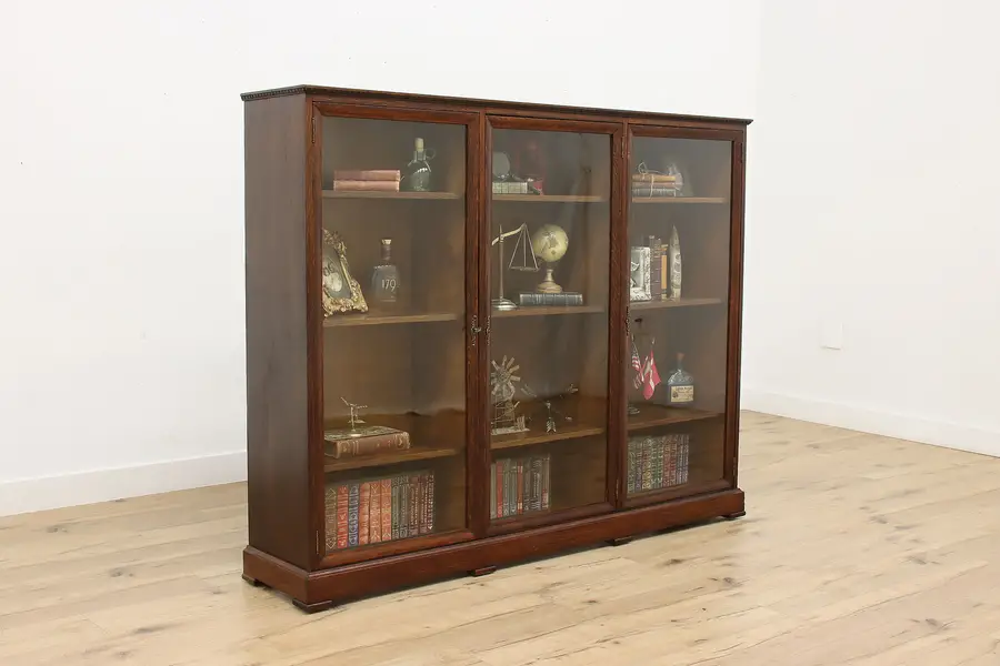 Photo of Victorian Antique Oak Triple Office Library Bookcase Display