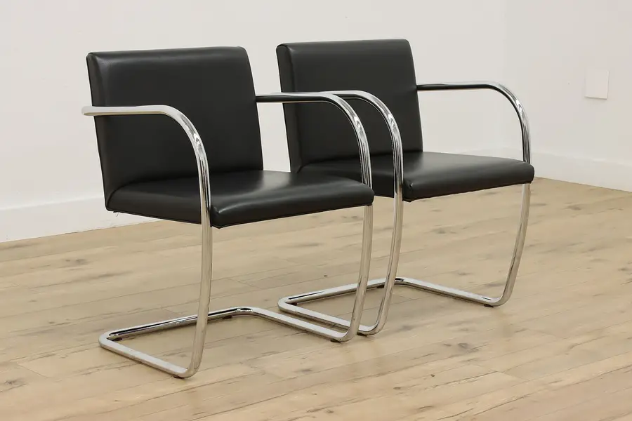 Photo of Pair Italian Midcentury Modern Vintage Chrome Leather Chairs