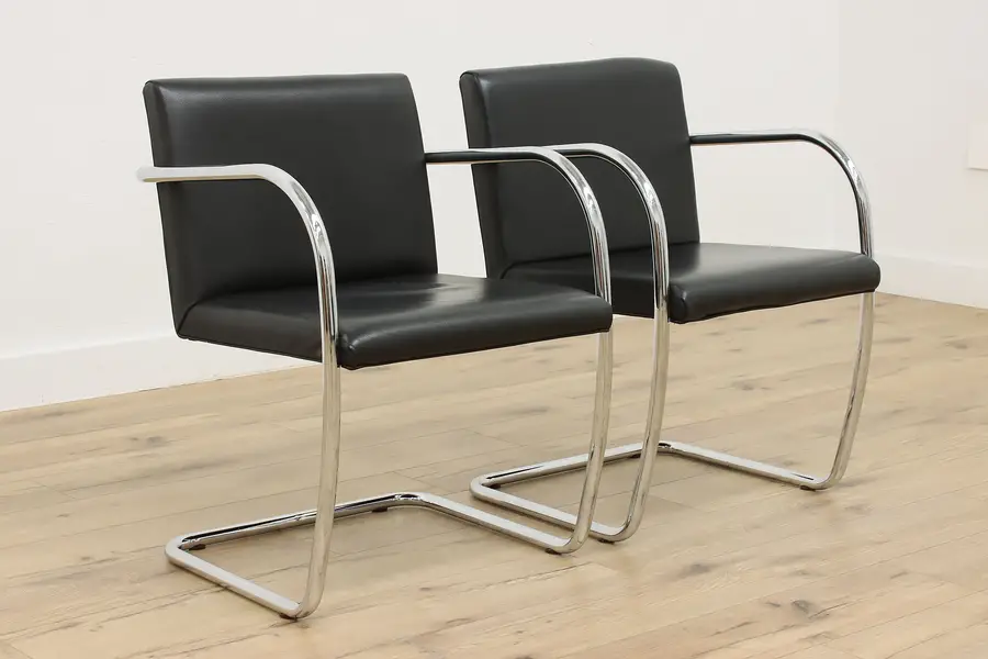 Photo of Pair Italian Midcentury Modern Vintage Chrome Leather Chairs