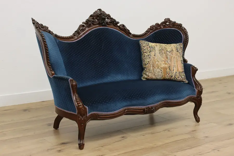 Photo of Victorian Rococo Antique Rosewood Sofa or Couch, Hand Carved