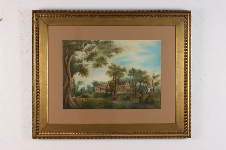 Photo of Victorian Farmyard Antique Original Pastel Painting 32"