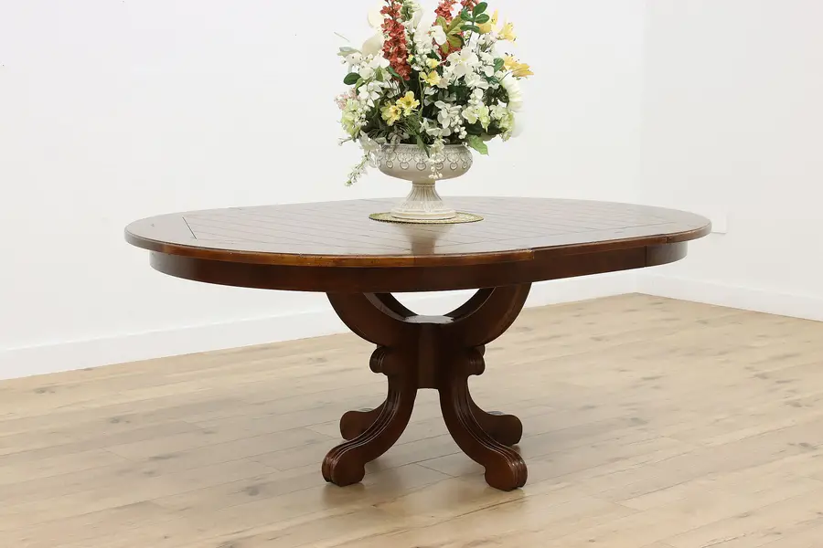 Photo of Traditional Vintage Maple Round Dining Table & Leaf Hickory