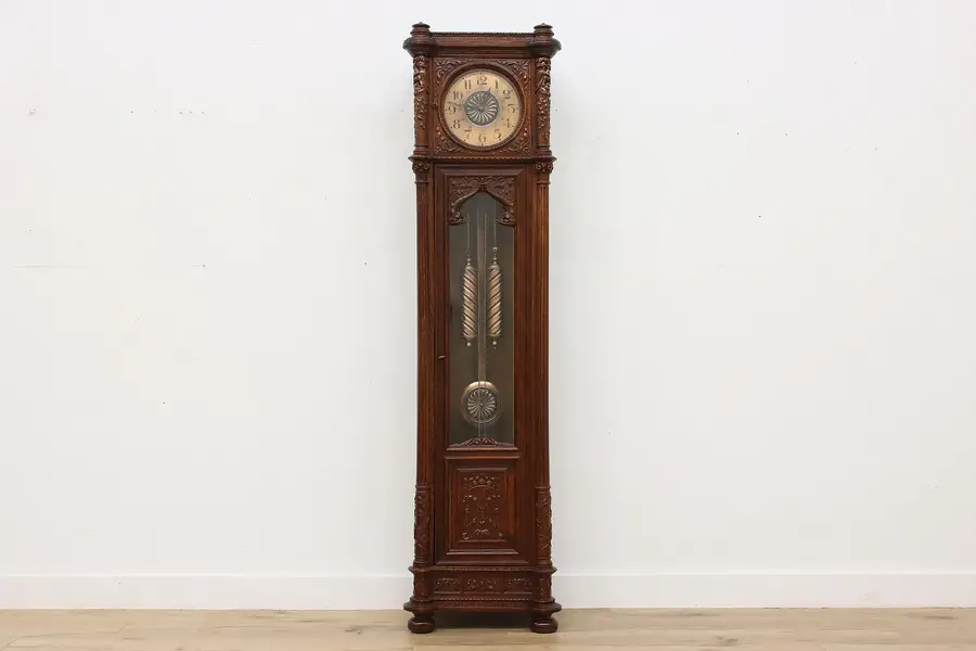 Photo of German Antique Tall Case Grandfather Clock, Faces, Becker