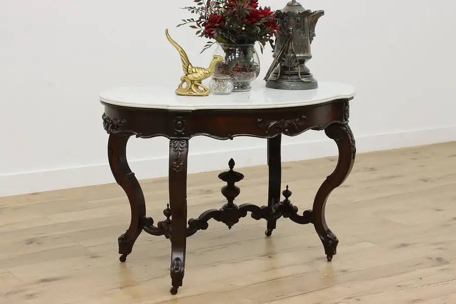 Photo of Victorian Antique Rosewood Marble Top Parlor Lamp Table