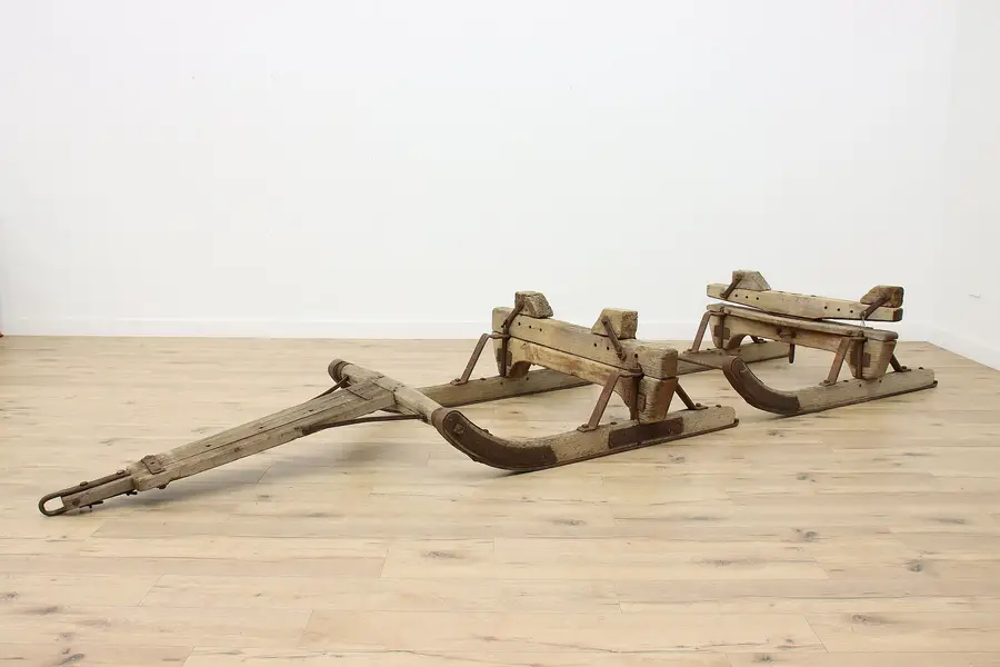 Photo of Farmhouse Antique Salvage 2 pc Oak & Iron Logging Sled