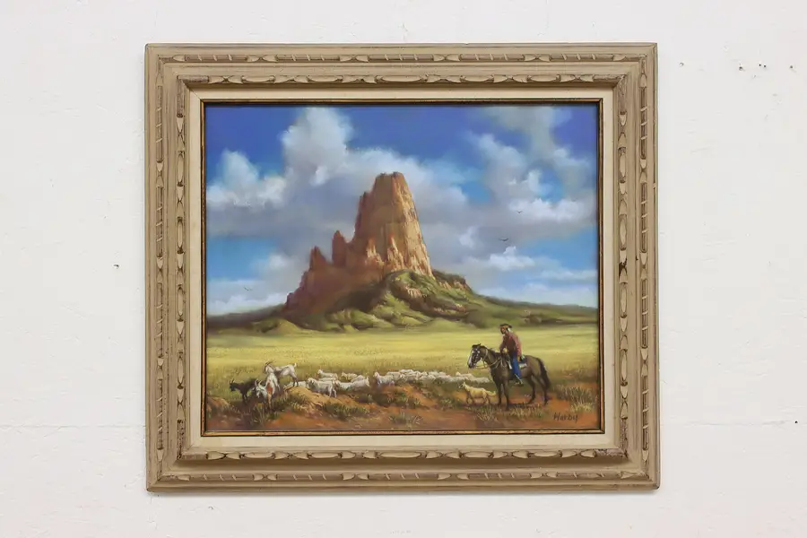 Photo of Shiprock Cowboy Vintage Original Pastel Painting Harby 31"