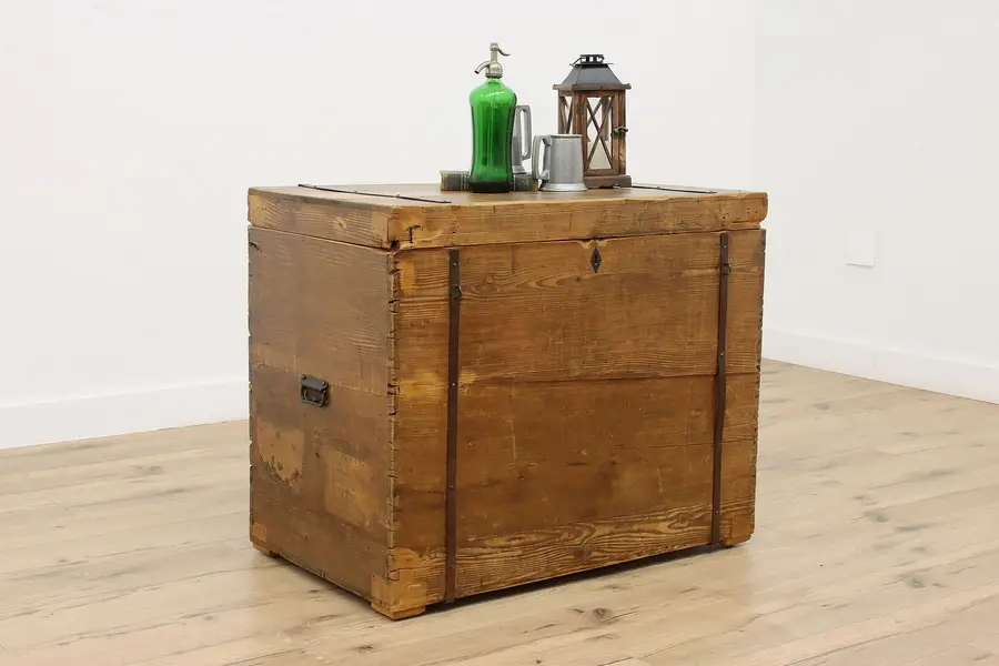 Photo of Farmhouse Antique Country Pine Primitive Blanket Chest Trunk