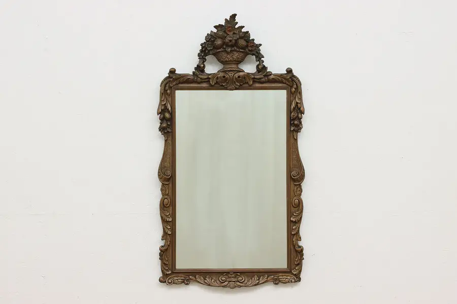 Photo of Classical Antique Carved Wall Mirror, Flower Basket