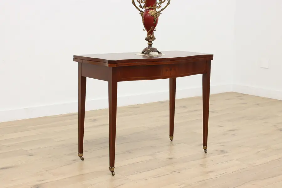 Photo of Hepplewhite Design Vintage Flip Top Table 3 Leaves Extensole