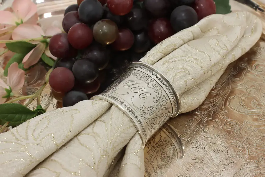 Photo of Victorian Antique Engraved Silverplate Napkin Ring, Birds
