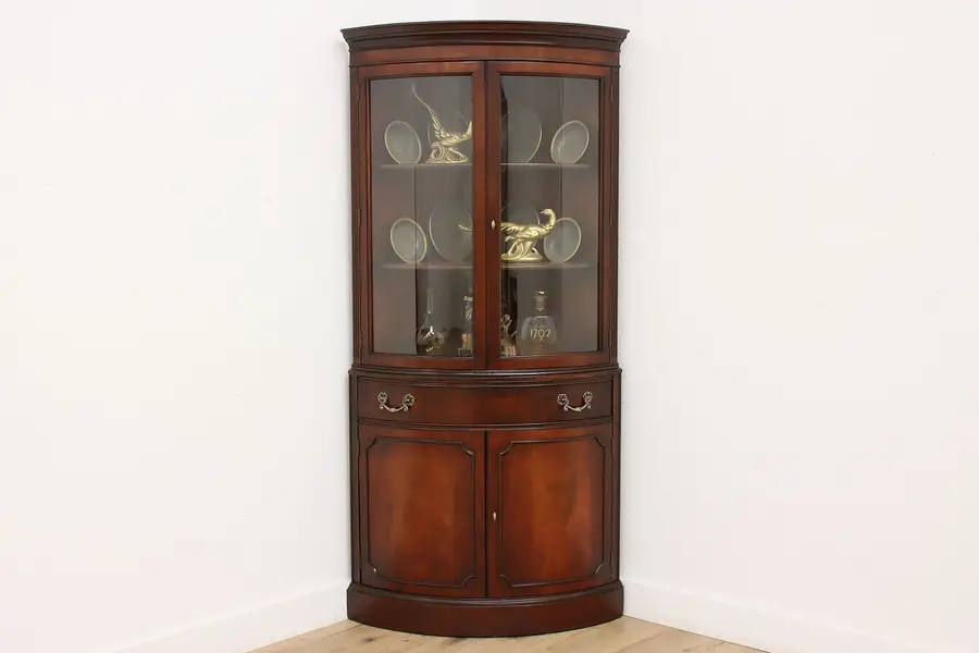 Photo of Curved Glass Vintage Corner China Curio Cabinet, White