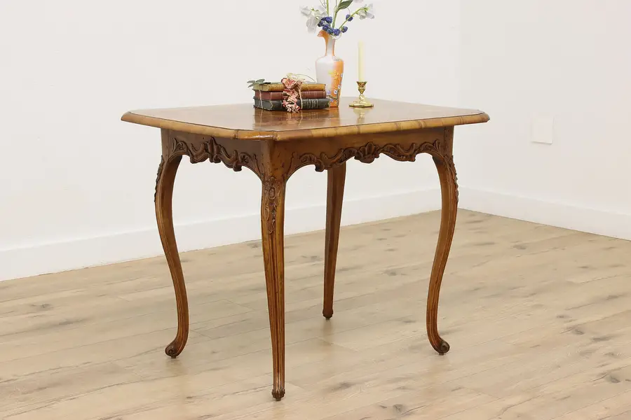 Photo of French Antique Walnut Marquetry Hall Console Side Table