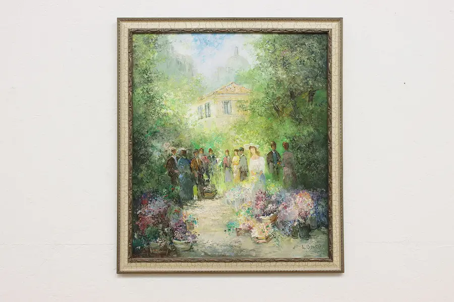 Photo of Spring Garden Party Vintage Original Oil Painting Bauer 35"
