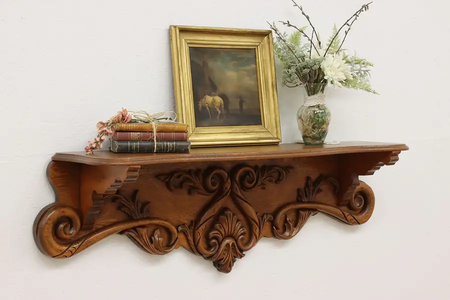 Photo of Victorian Antique Carved Oak Wall, Mantel or Book Shelf